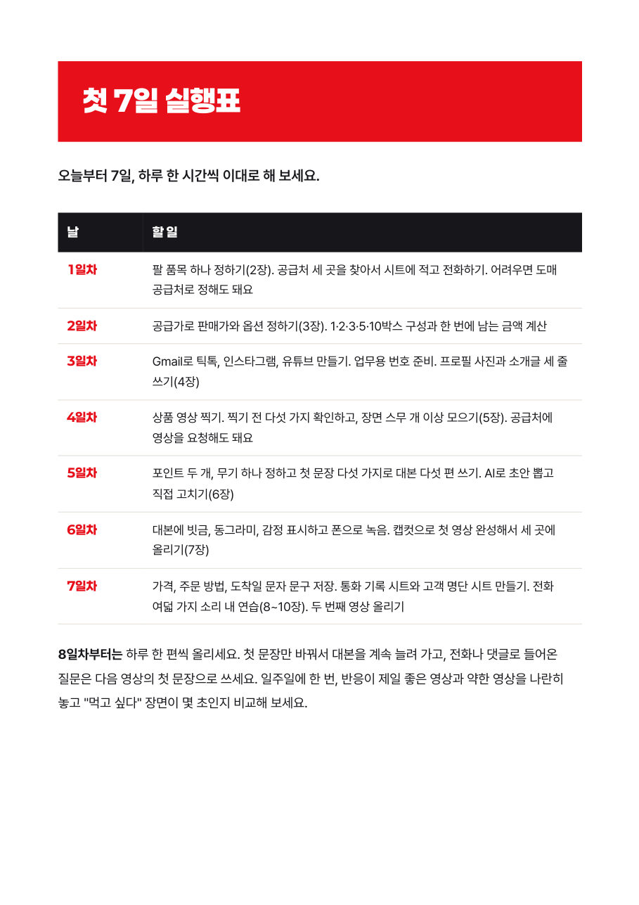 첫 7일 실행표 미리보기